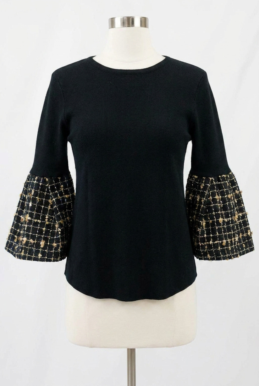 NEW THML tweed angel sleeve top in black